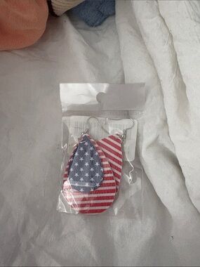 Patriotic Red and Blue Teardrop Earrings - Pack of 1 Pair